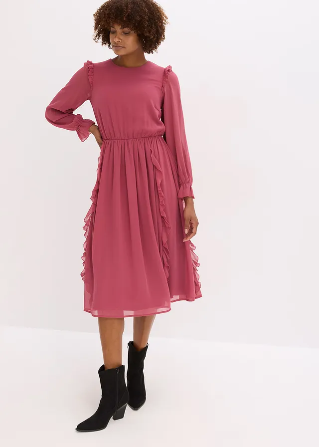 Chiffon jurk met volants, Kleur: bosbessen