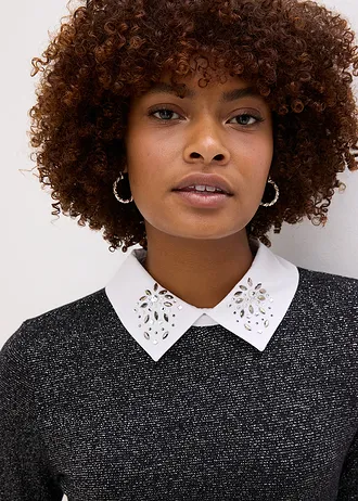 Tričko z bavlněné směsi • černo-stříbrný melír • bonprix obchod