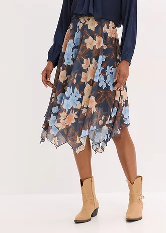 Jupe midi asymétrique en mousseline • bleu nuit floral • Boutique bonprix