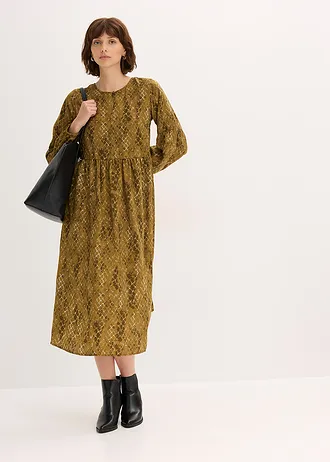 Midi jurk van soepelvallend satijn • olijfgroen-mistelgroen gedessineerd • bonprix online shop