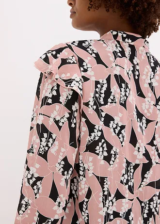 Šifónová halenka s volány • černo-růžovohnědá s květy • bonprix obchod