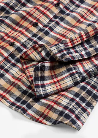 Flanelová košile z čisté bavlny • perlově bílo-inkoustově modro-světlá khaki-lávově červená kostka • bonprix obchod
