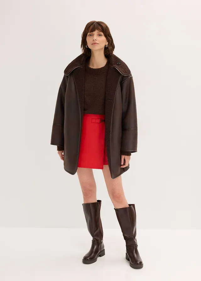 Sukně z umělé kůže lávově červená