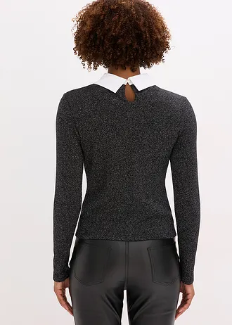 Tričko z bavlněné směsi • černo-stříbrný melír • bonprix obchod