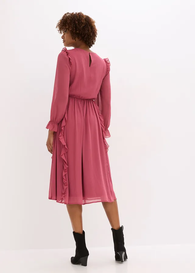 Chiffon jurk met volants, Kleur: bosbessen