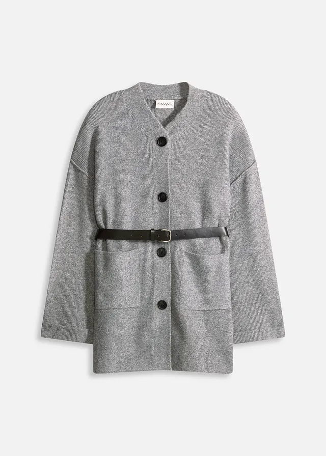 Gilet en maille avec ceinture, Couleur: gris chiné