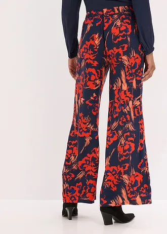 Pantalon palazzo en léger crêpe de viscose • bleu foncé-rouge floral • Boutique bonprix