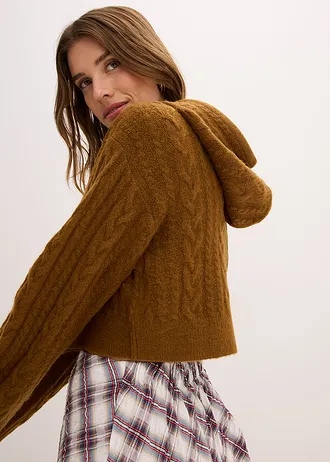 Pull en grosse maille avec capuche • cognac • Boutique bonprix
