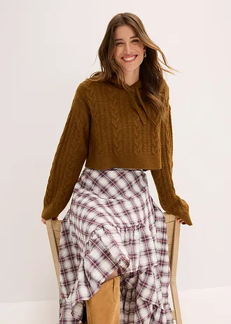 Pull en grosse maille avec capuche • cognac • Boutique bonprix