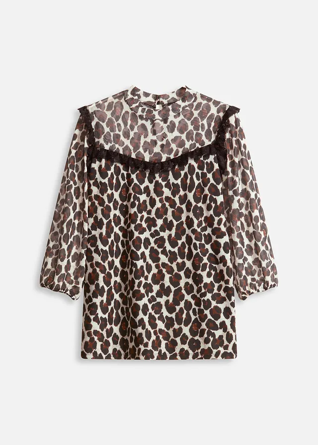 Bluză din material mesh moale cu dantelă