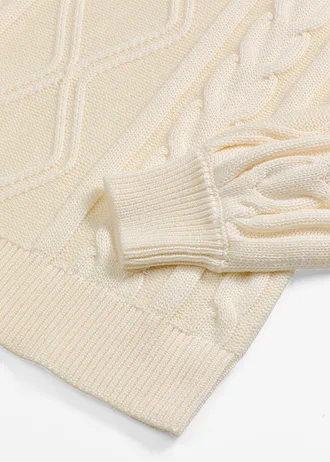 Oversize svetr s copánkovým vzorem • perlově bílá • bonprix obchod