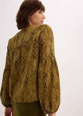 Blouse van elegant satijn • olijfgroen-mistelgroen gedessineerd • bonprix online shop