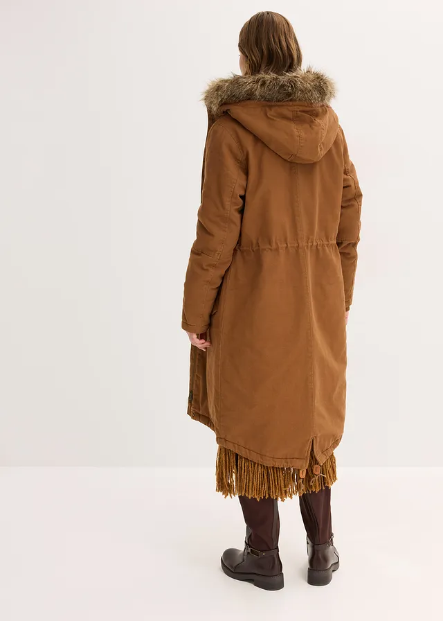 Parka longue et rembourrée, Couleur: cognac