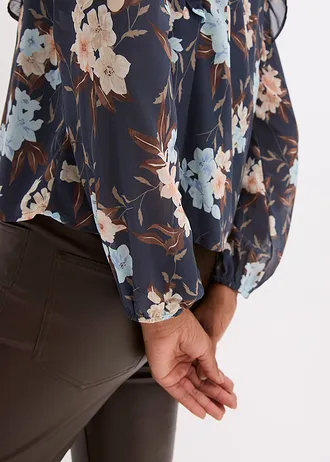 Sifon blúz • éjkék-jégkék virágmintás • bonprix áruház