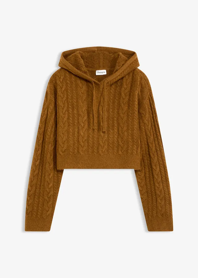 Pull en grosse maille avec capuche • cognac • Boutique bonprix