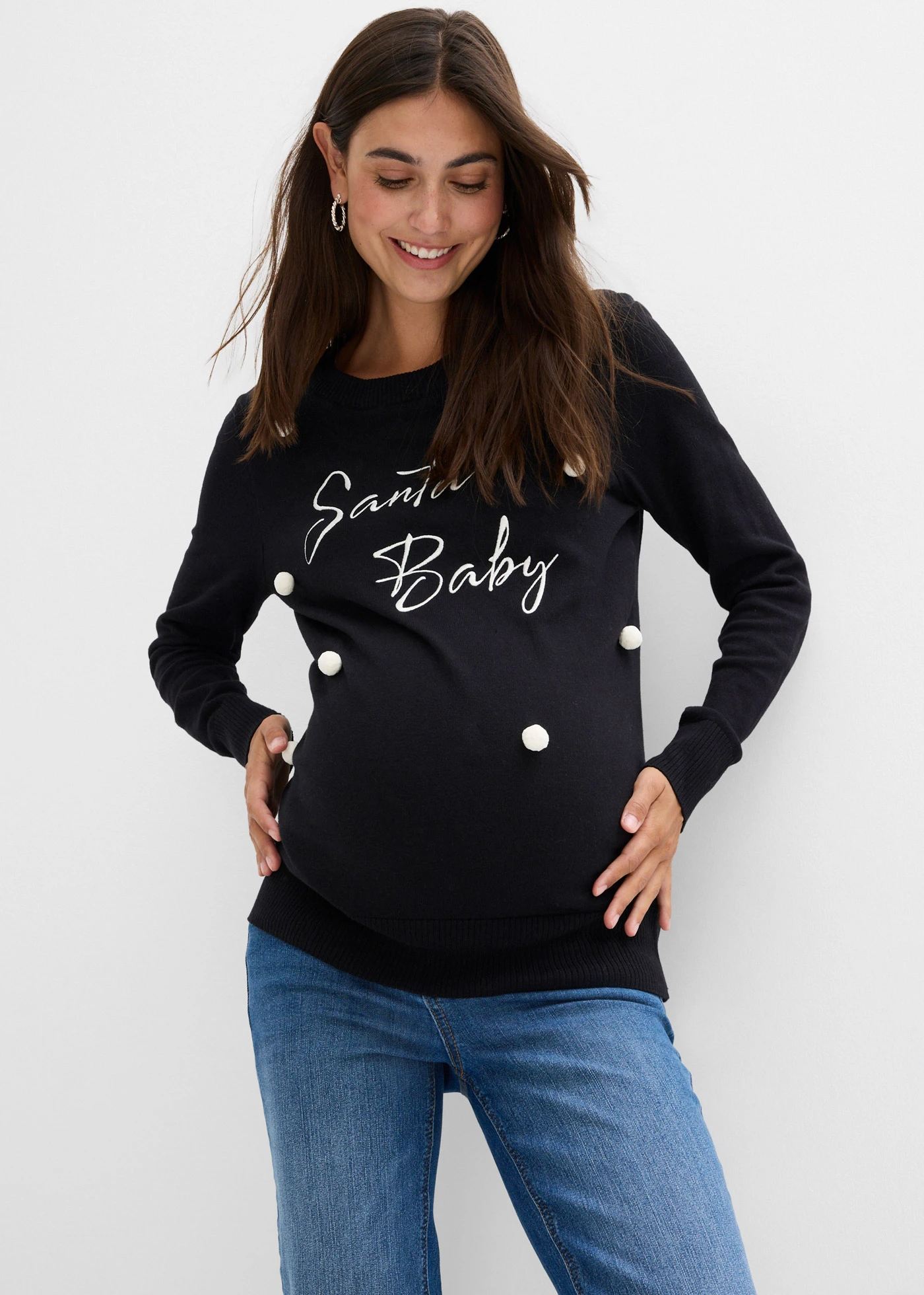 Zwangerschapstrui in kerstsfeer van biologisch katoen • zwart/wolwit • bonprix online shop