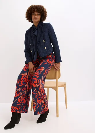 Pantalon palazzo en léger crêpe de viscose • bleu foncé-rouge floral • Boutique bonprix
