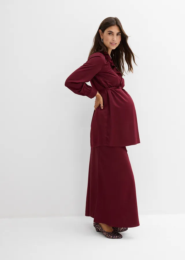 Jupe de grossesse en satin, Couleur: bordeaux
