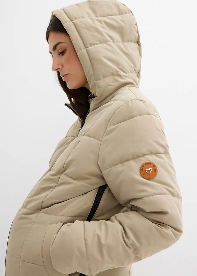 Lange, gewatteerde zwangerschapsjas/draagjas met gerecycled polyester • new kaki • product-page.page-title-suffix