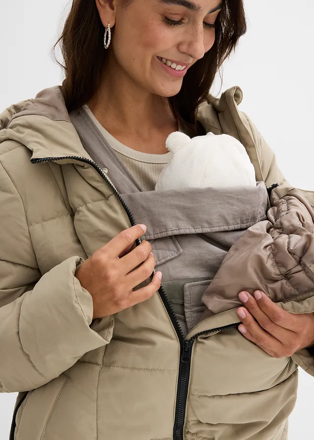 Lange, gewatteerde zwangerschapsjas/draagjas met gerecycled polyester • new kaki • product-page.page-title-suffix