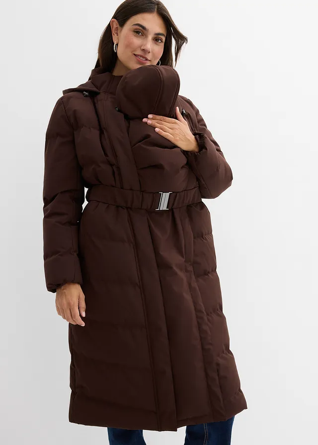 Manteau de grossesse 2-en-1 chaud et matelassé avec fonction portage, Couleur: marron foncé