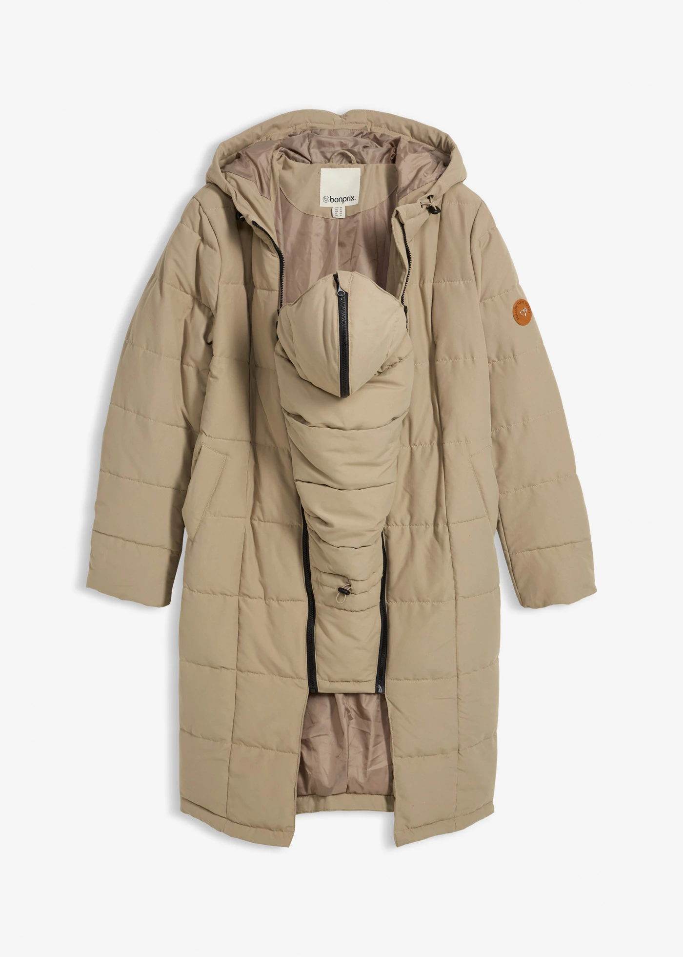 Těhotenský a nosicí kabát 3 v 1 s prošíváním, recyklovaný polyester • nová khaki • bonprix obchod