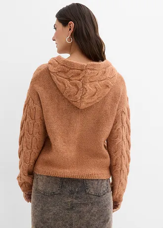 Pull doux en grosse maille contenant de la laine, Couleur: chocolat
