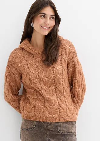 Pull doux en grosse maille contenant de la laine, Couleur: chocolat