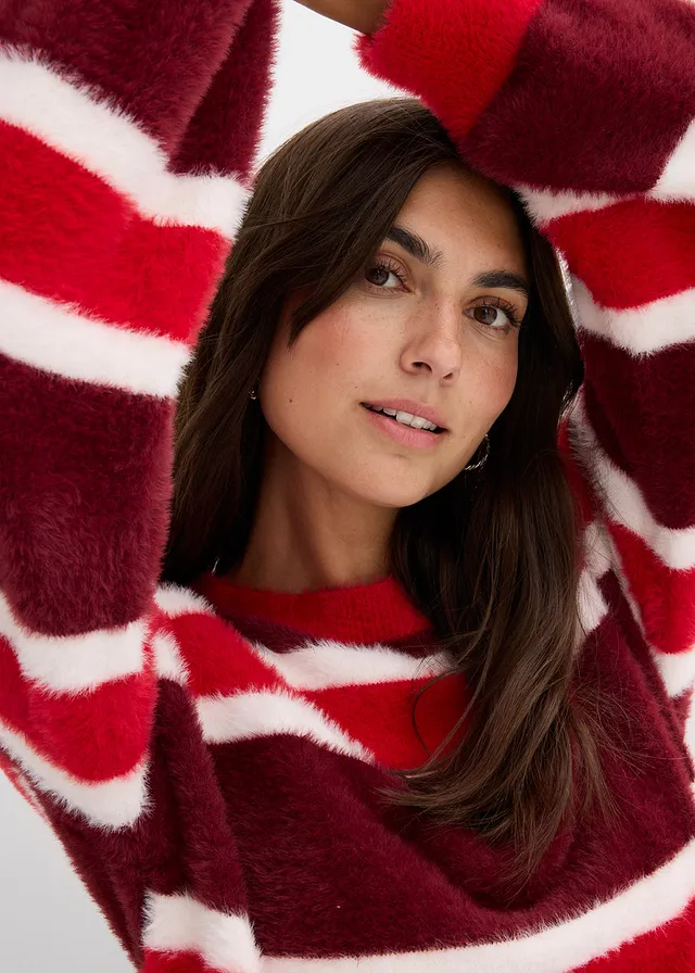 Pull oversize • rouge rubis-rouge-écru rayé • product-page.page-title-suffix