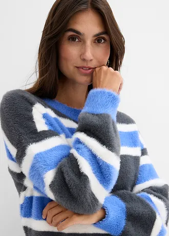 Oversized svetr • antracitovo-nebesky modro-přírodní bílá s proužky • bonprix obchod