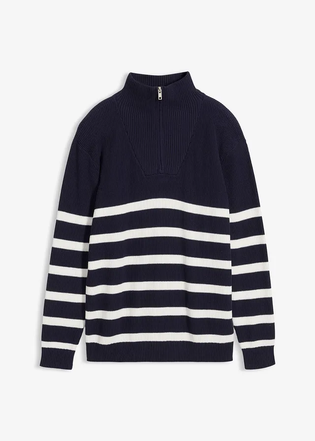 Pulóver s golierom na zapínanie, z čistej bavlny