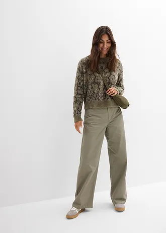 Pull en maille fine et poilue toute douce • olive foncé léopard • Boutique bonprix