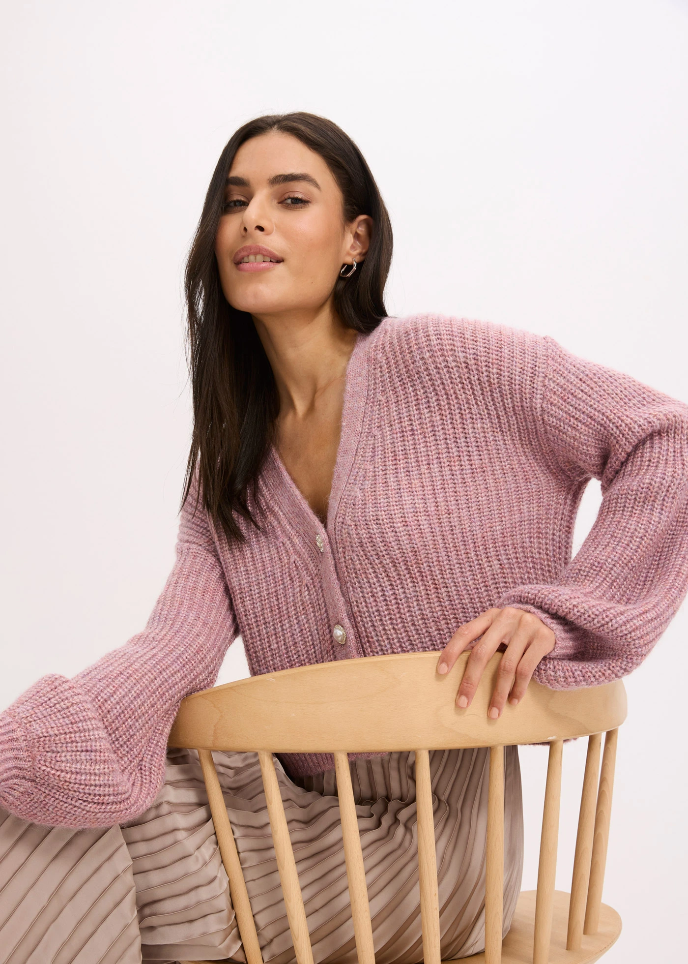 Krátký pletený kabátek s třpytivou přízí a podílem vlny • růžový melír • bonprix obchod