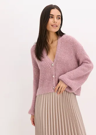 Krátký pletený kabátek s třpytivou přízí a podílem vlny • růžový melír • bonprix obchod
