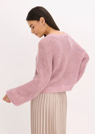 Krátký pletený kabátek s třpytivou přízí a podílem vlny • růžový melír • bonprix obchod