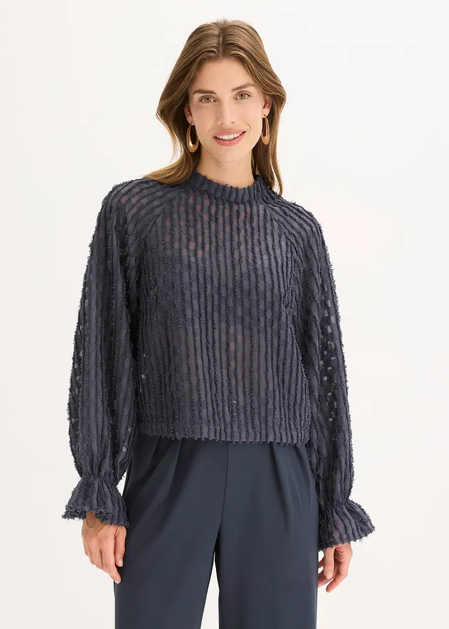 Blouse van gestructureerd materiaal • nachtblauw • product-page.page-title-suffix