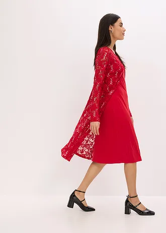 Jurk met kant (2-dlg. set), Kleur: donkerrood