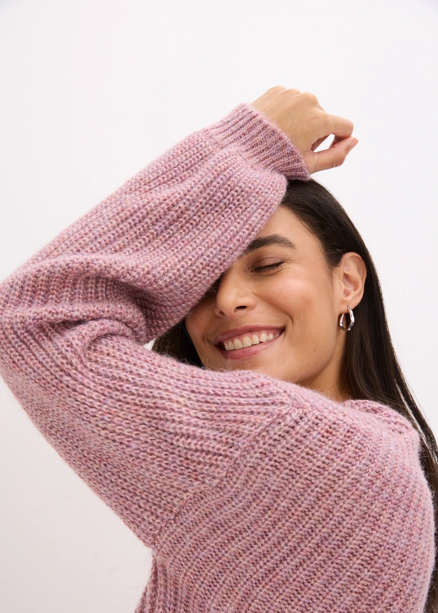 Krátký pletený kabátek s třpytivou přízí a podílem vlny • růžový melír • bonprix obchod