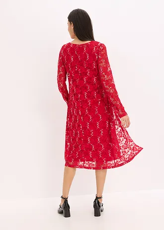 Jurk met kant (2-dlg. set), Kleur: donkerrood