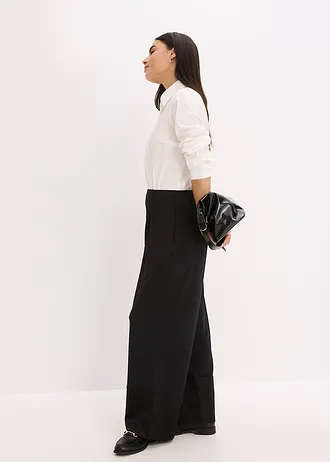 Žerzejové kalhoty se saténovými lemy • černá • bonprix obchod