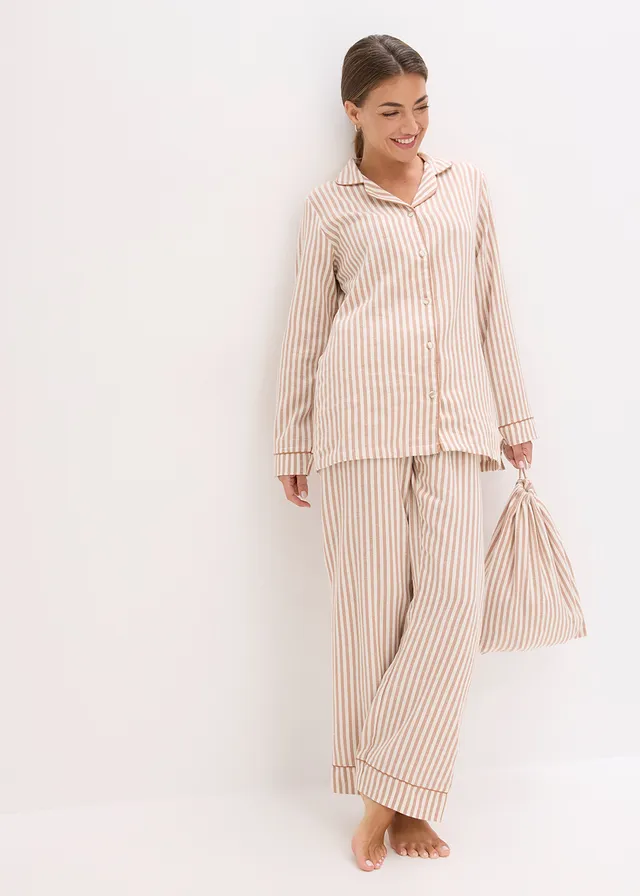 Pyjama en flanelle avec pochette cadeau • sorbet chocolat/écru rayé • product-page.page-title-suffix