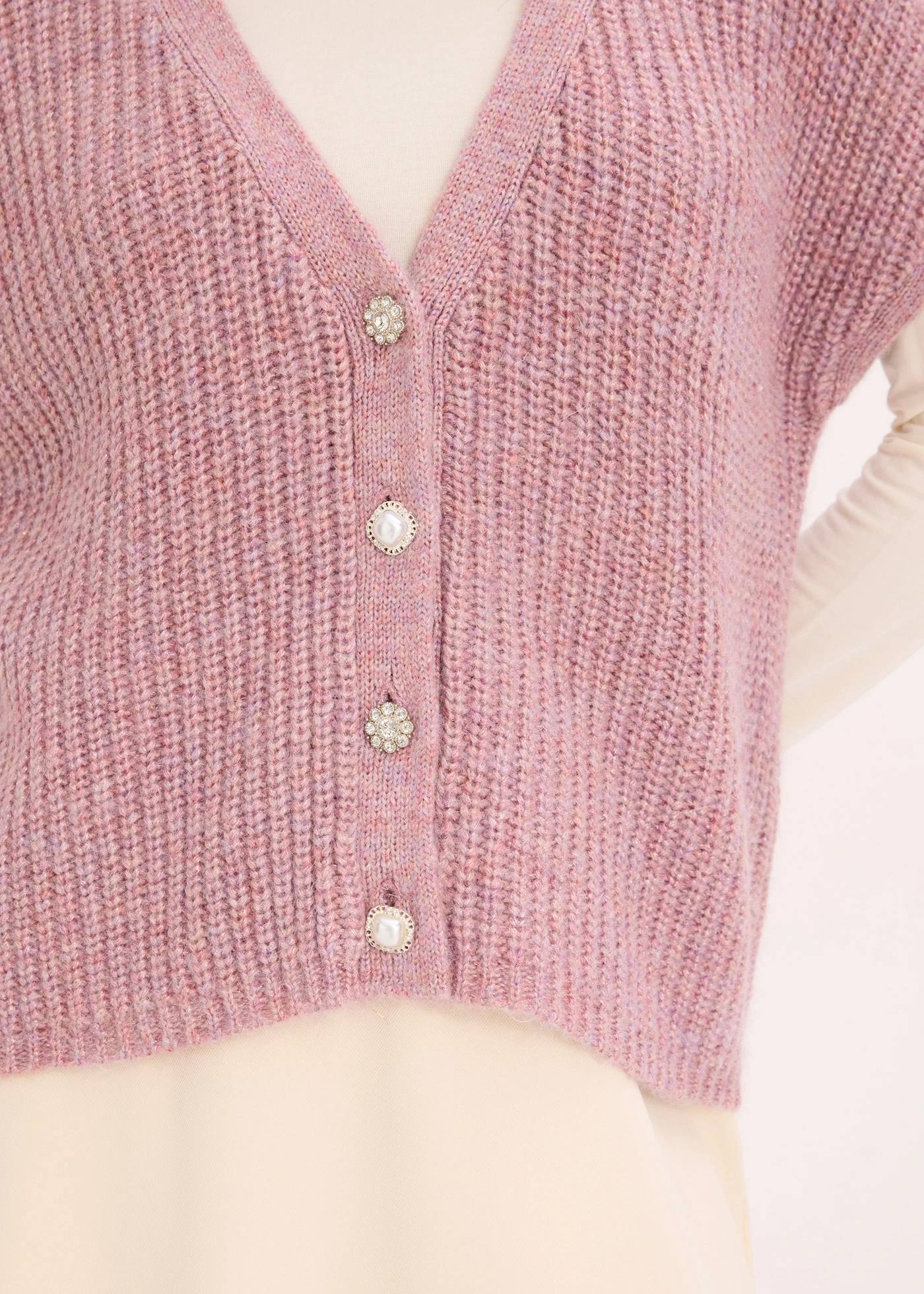 Gilet sans manches en laine mélangée avec boutons décoratifs • rose chiné • Boutique bonprix