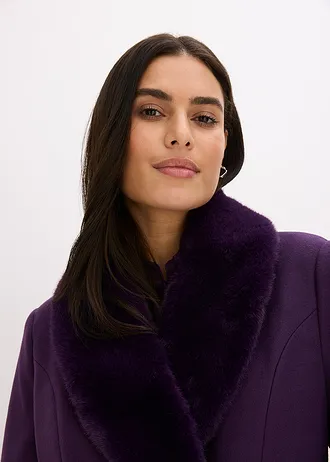 Kabát s odnímatelnou umělou kožešinou na límci • tmavě fialová • bonprix obchod