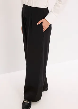 Žerzejové kalhoty se saténovými lemy • černá • bonprix obchod