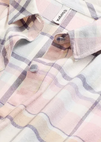 Tkaná noční košile z flanelu, s knoflíkovou lištou • pudrově modro-popelavě růžová kostka • bonprix obchod