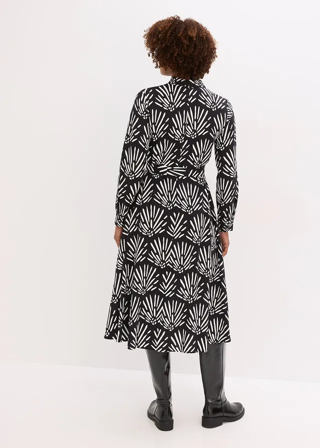 Robe midi en viscose fluide • noir-blanc imprimé • product-page.page-title-suffix