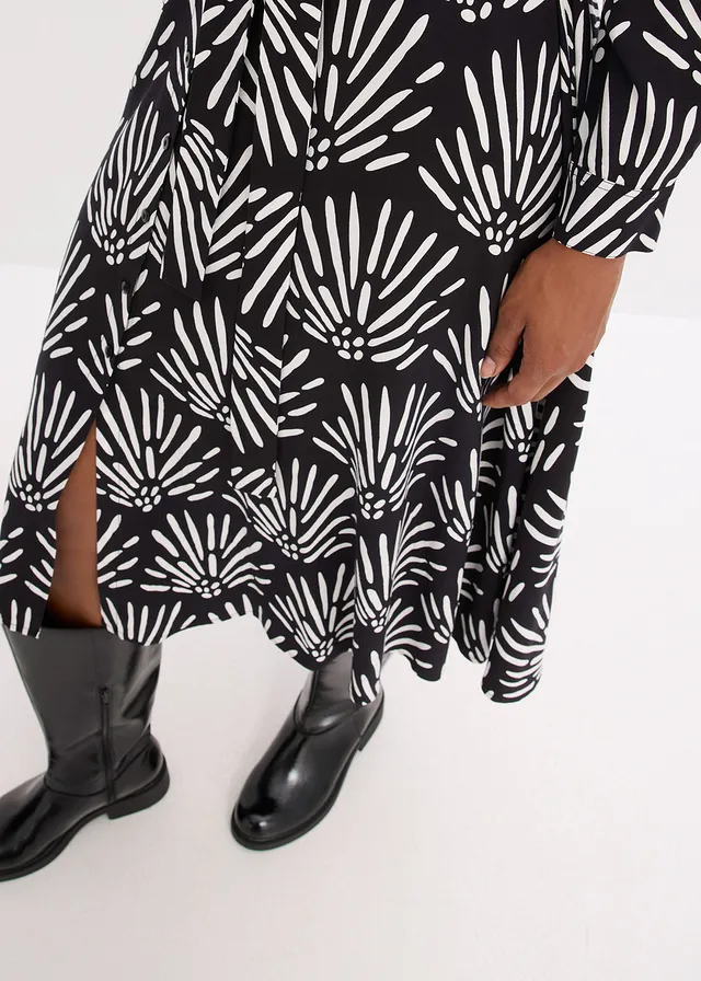 Robe midi en viscose fluide • noir-blanc imprimé • product-page.page-title-suffix