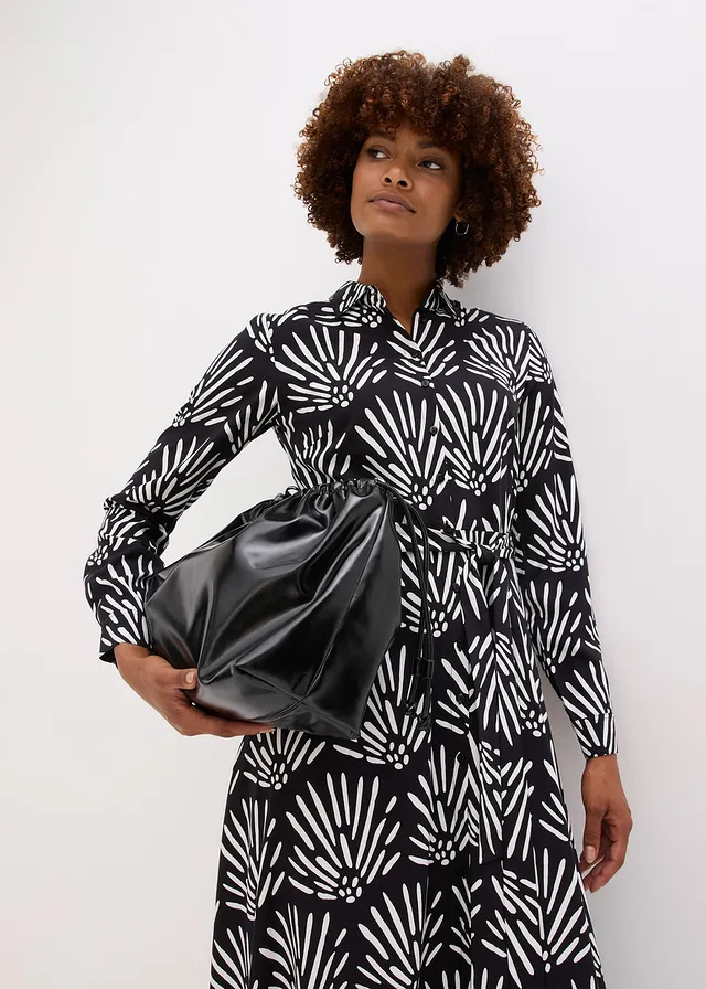 Robe midi en viscose fluide • noir-blanc imprimé • product-page.page-title-suffix