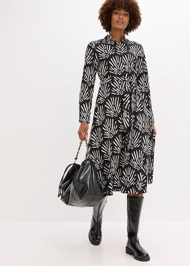 Robe midi en viscose fluide • noir-blanc imprimé • product-page.page-title-suffix