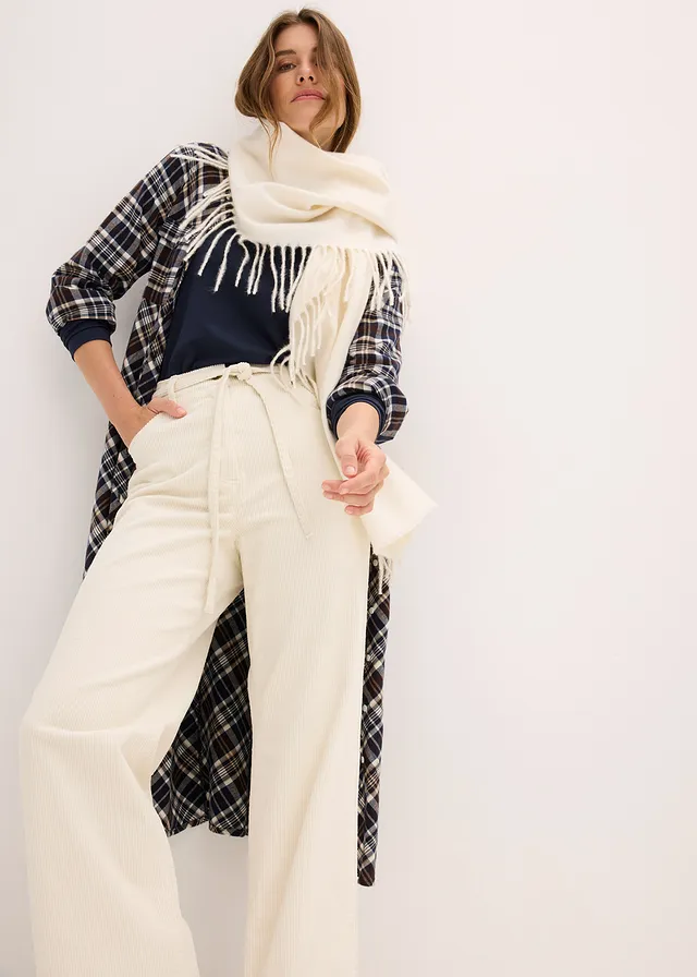 Pantalon large en velours côtelé avec ceinture à nouer • blanc nacré • product-page.page-title-suffix